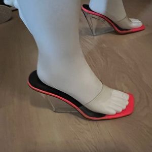 Neon hot pink clear wedge heel
